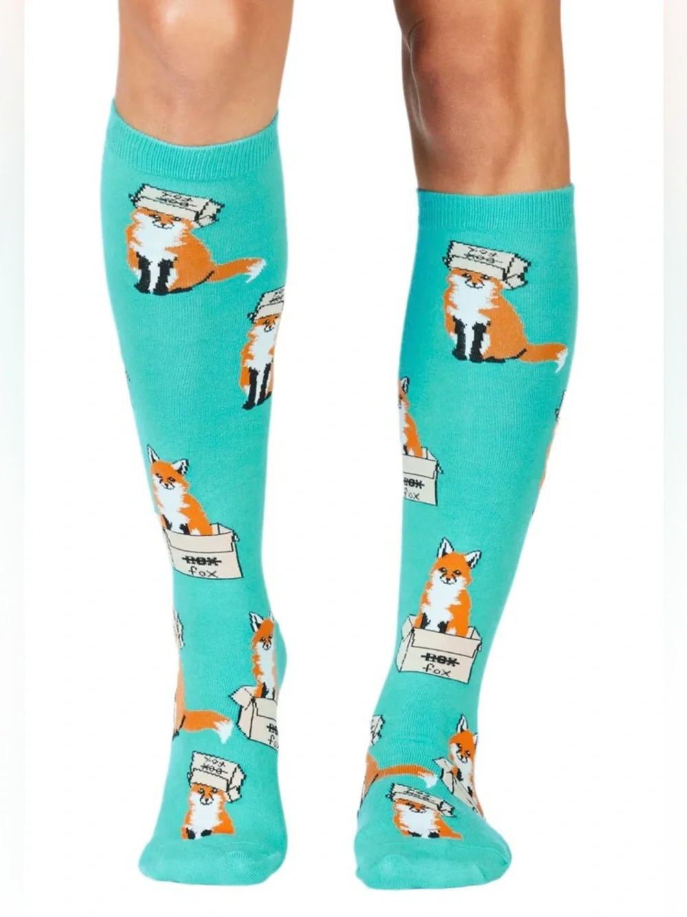 NWOT Sock It To Me “Foxes in Boxes” Knee High Socks Size 5-10